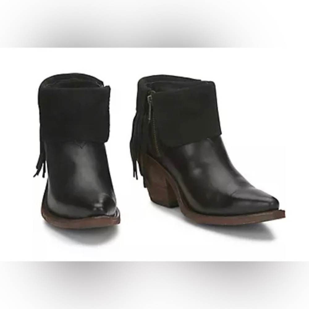 Justin Reba fringed black Low Heel western cowboy foldover Boots size 10‎ new